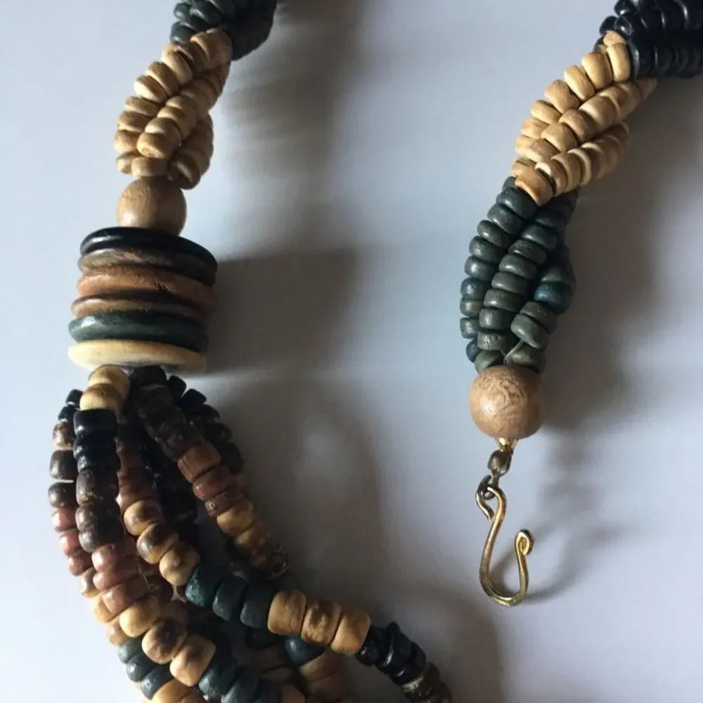 Beautiful muted natural tones multi-strand statement necklace